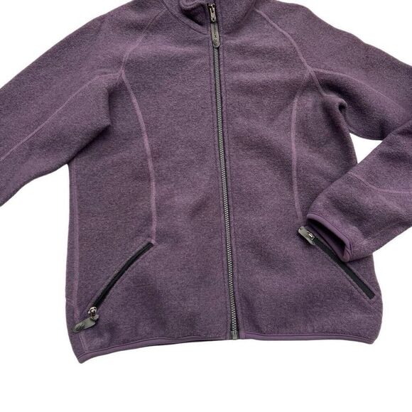 IBEX Womens USA Made 100% Wool Full Zip Sweater Mock Neck Purple Large Vintage - Picture 9 of 14